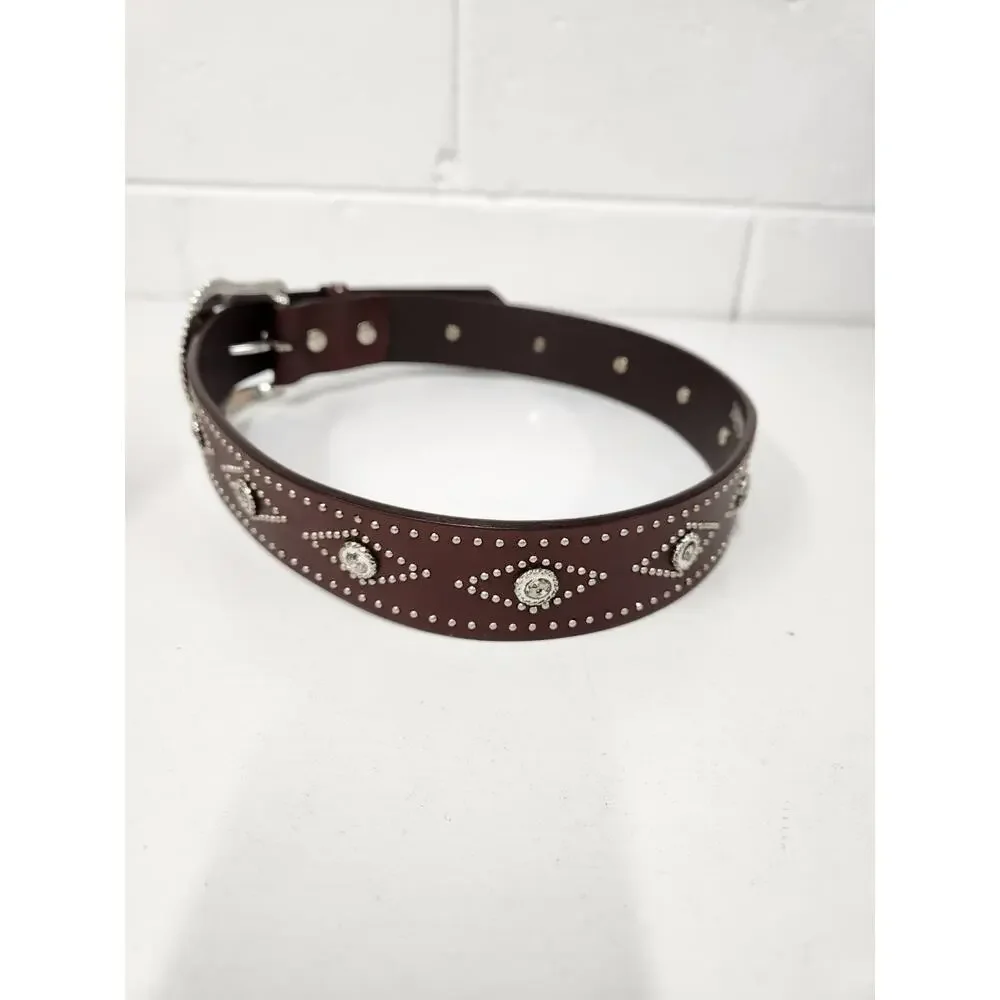 Nocona Women's Western/Cowgirl Studded Leather Belt, Size 28, In Brown & Silver